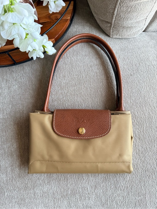 Longchamp Handbags - Longchamp Two-Tone Shoulder Bag in Beige and Brown